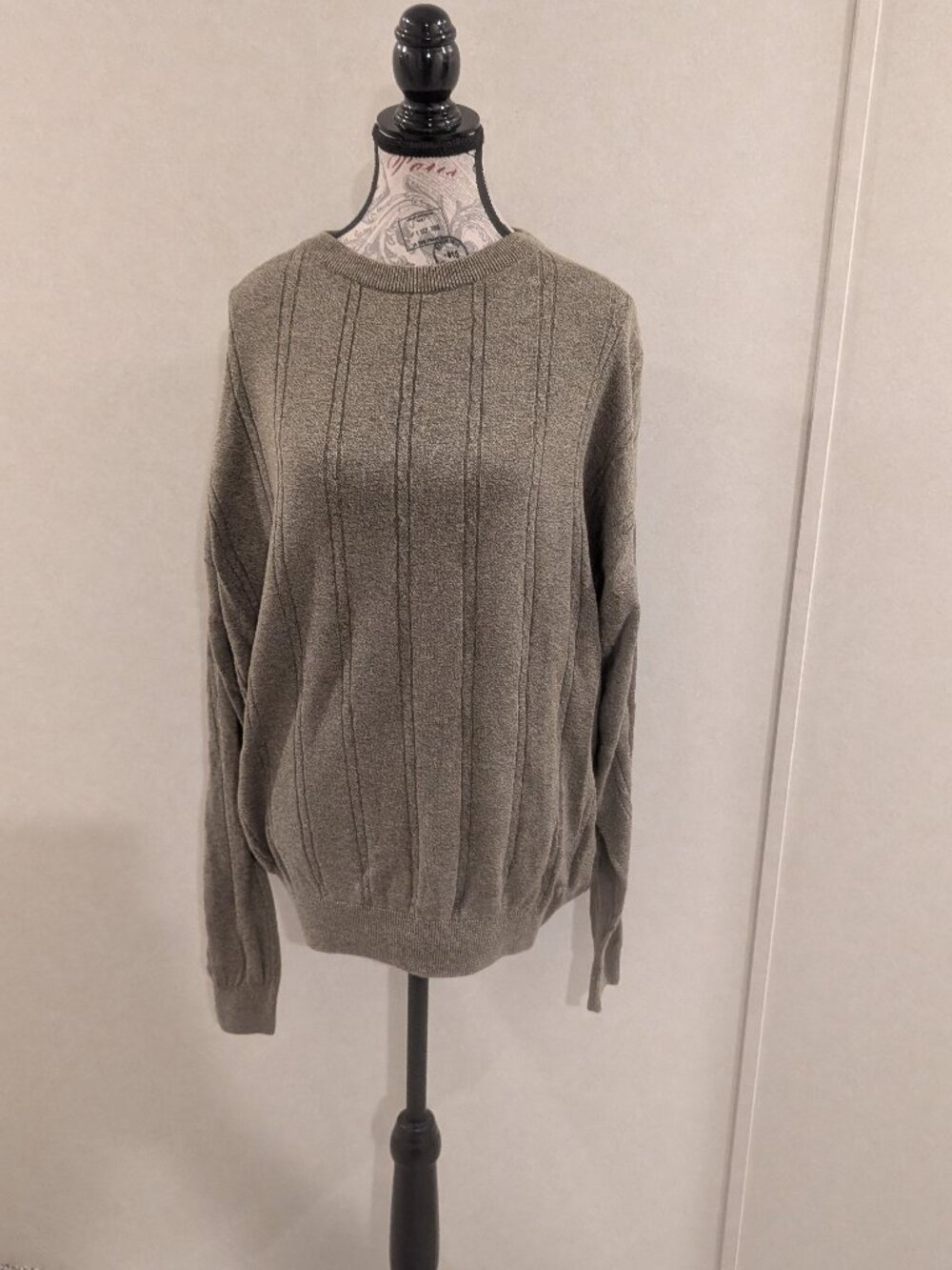International Waters 100% Cotton Cable Ribbed Knit Crewneck Sweater XL Khaki Oli